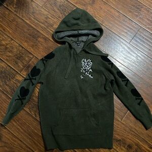 Torrid Green and Black Hoodie Sweater with crossbone hearts